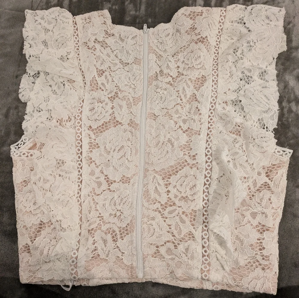 Lulus: Properly Poised Ivory Lace Ruffled Crop Top - Picture 3 of 7